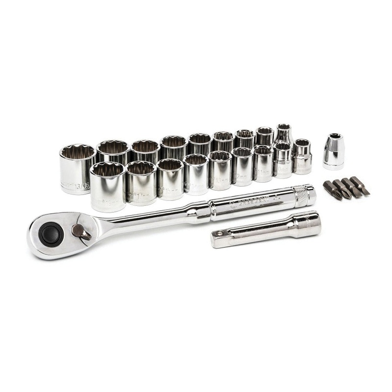 CRESCENT CSWS7C Mechanic's Tool Set, 3/8 in Drive, System of Measurement: Imperial, Metric, 12 -Point, 25 -Piece