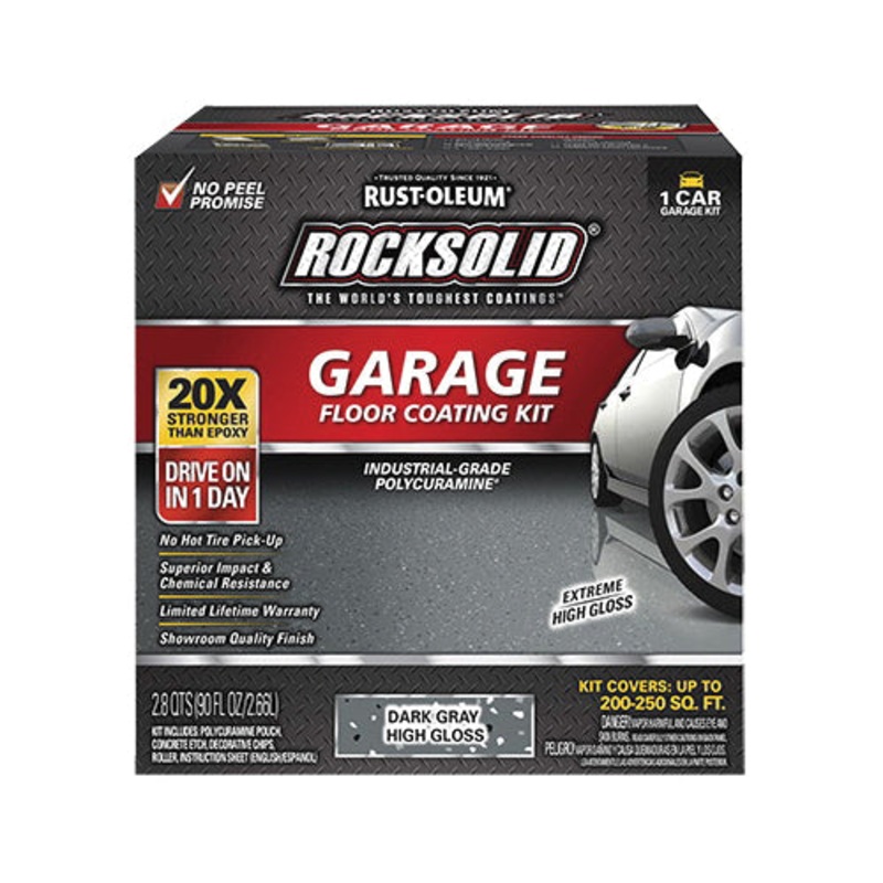 ROCKSOLID Polycuramine 317286 Garage Floor Coating Kit, High-Gloss, Metallic, Dark Gray, 0 g/L VOC, 90 fl-oz