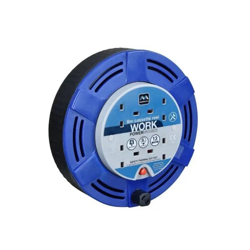 Masterplug MSTMCT08134R 13A 4-Socket Cable Reel Thermal Cutout Blue 240V