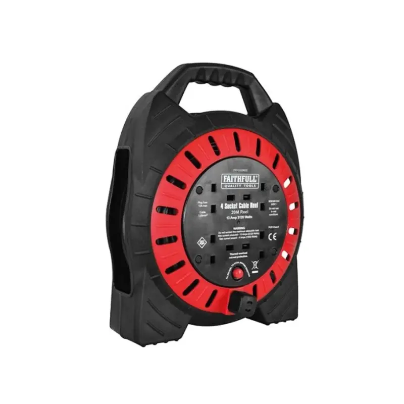 Faithfull FPPCR20MSE 13A 4-Socket 20m Semi-Enclosed Cable Reel 240V