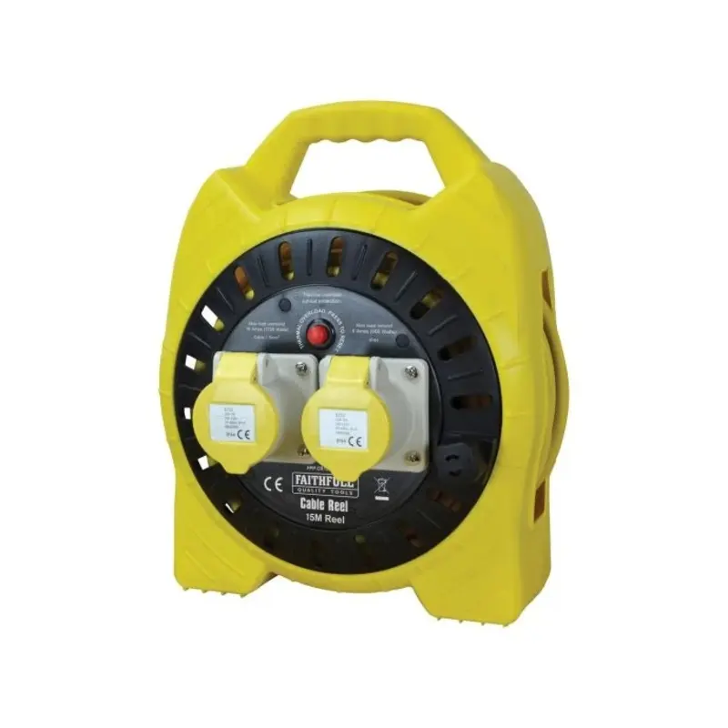 Faithfull FPPCR15MSEL 16A 2-Socket 15m Semi-Enclosed Cable Reel 110V
