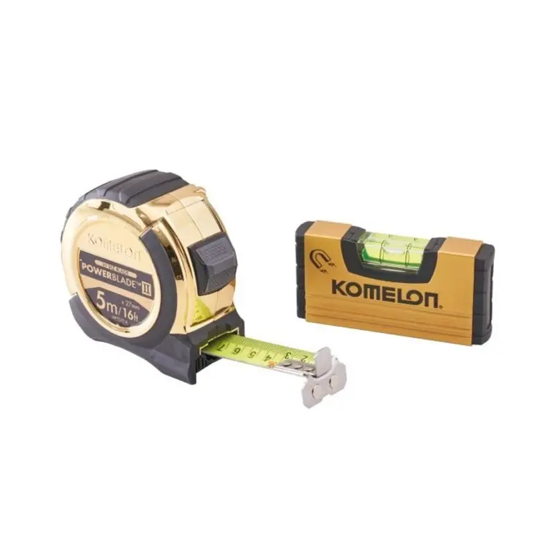 Komelon 5m / 16ft Gold Power II Tape With Gold Mini Level