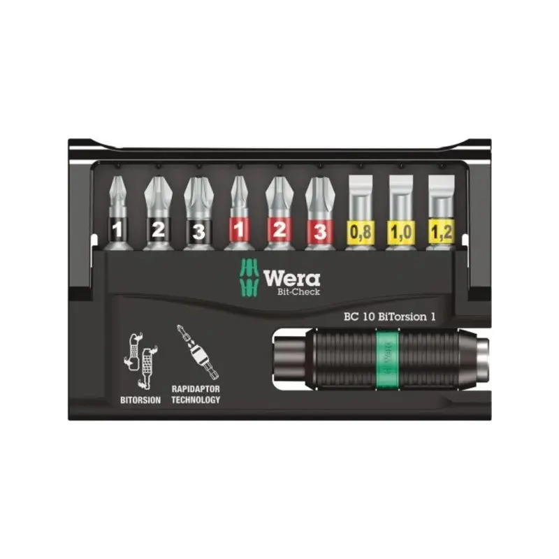 Wera 05056374001 Bit-Check 10 BiTorsion 1 Rapidaptor Bit Holder 10 Pieces