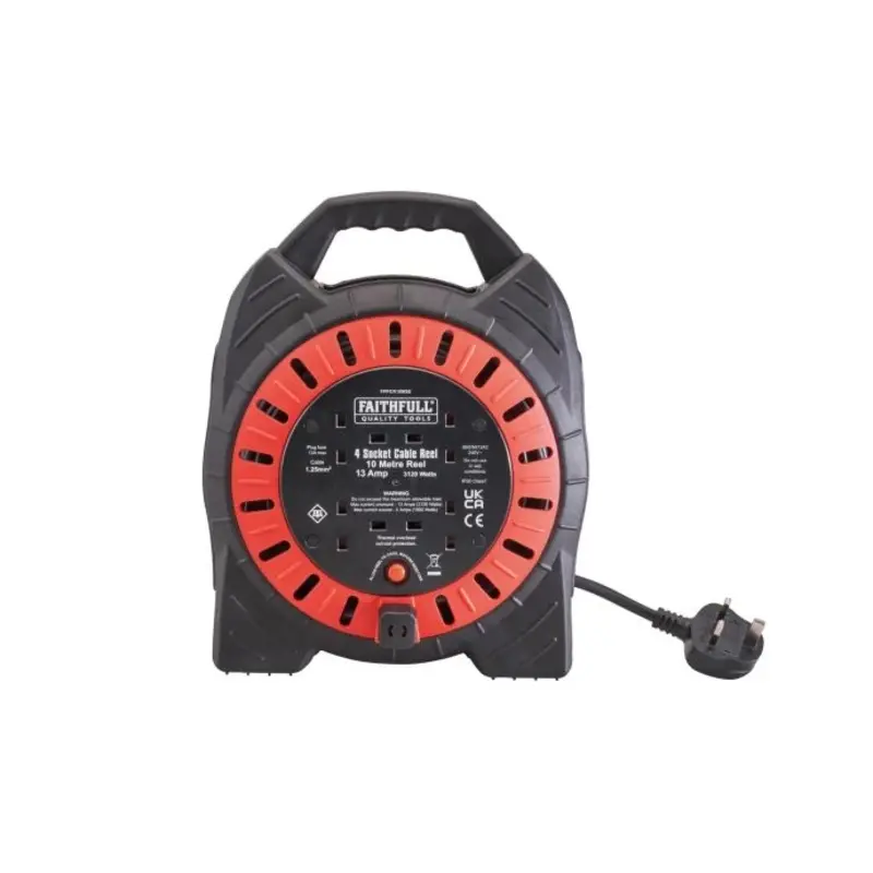 Faithfull XMS23CABLE10 240V 13A 4-Socket 10m Semi-Enclosed Cable Reel