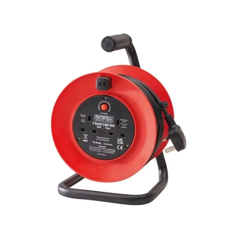 Faithfull XMS23CABLE20 240V 13A 2-Socket 20m Open Drum Cable Reel