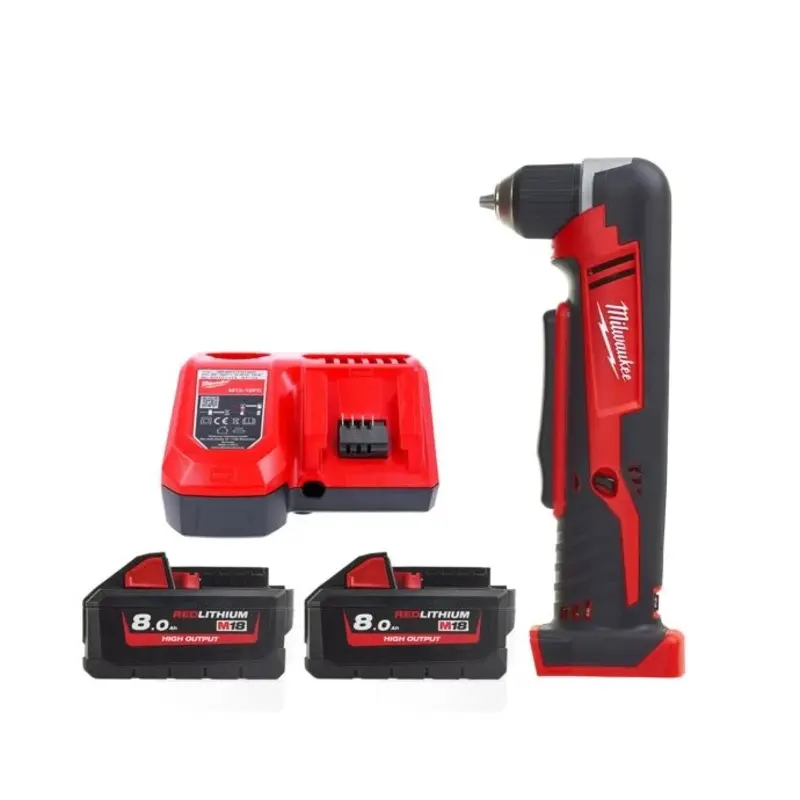 Milwaukee C18RAD 18V Cordless Right Angle Drill With 2 x 8.0Ah Batteries & Charger