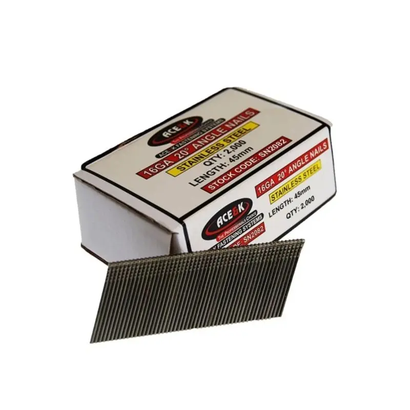 ACE & K SN2082 16 Gauge Stainless Steel 20 Angle Finish Nail 45mm - Box Qty. 2000