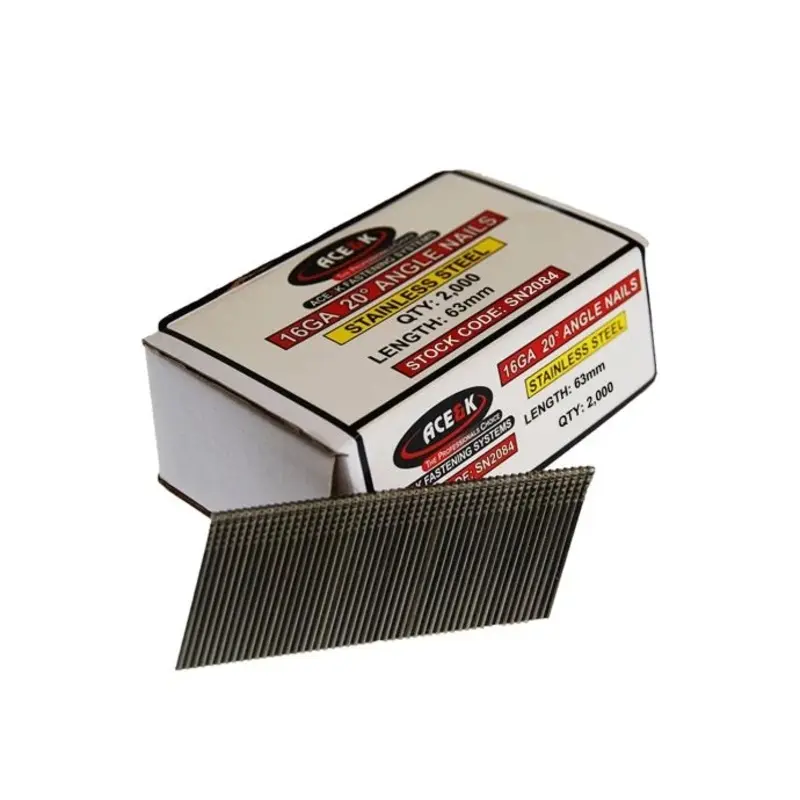 ACE & K SN2084 16 Gauge Stainless Steel 20 Angle Finish Nail 63mm - Box Qty. 2000