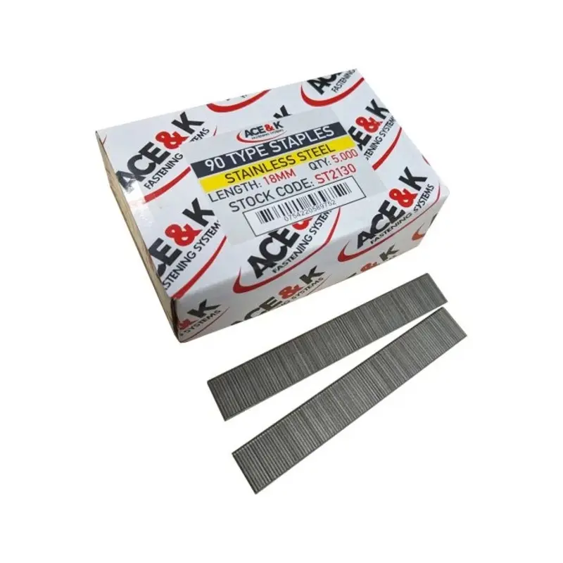 ACE & K ST2130 90 Type 18 Gauge Stainless Steel Headless Staples 18mm - Box Qty. 5000