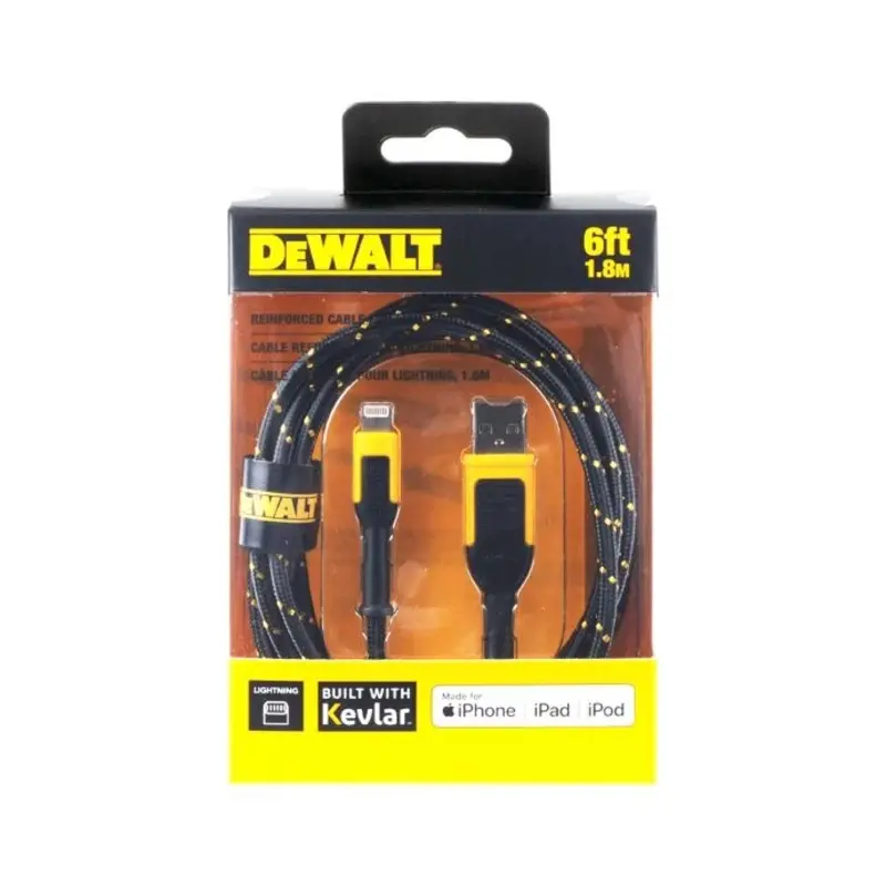 DeWalt 131-1325-DW2 1.8m/6ft Reinforced Braided USB Lightning Charging Cable