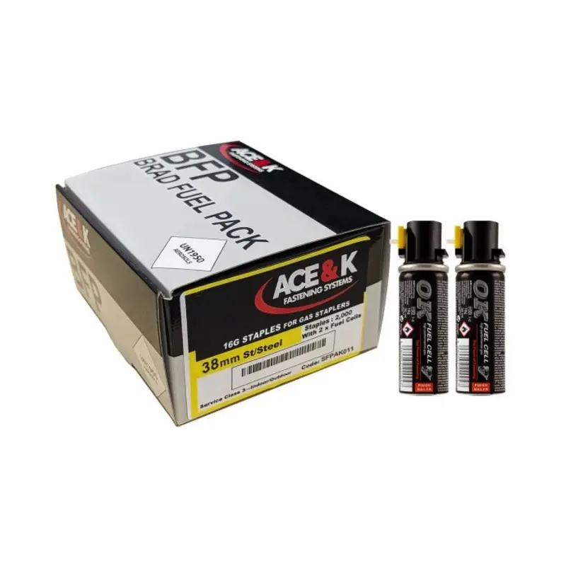 ACE & K SFPAK011 Stainless Steel Staples 38mm - Box Qty. 2000 Staples & 2 Small Fuel Cells