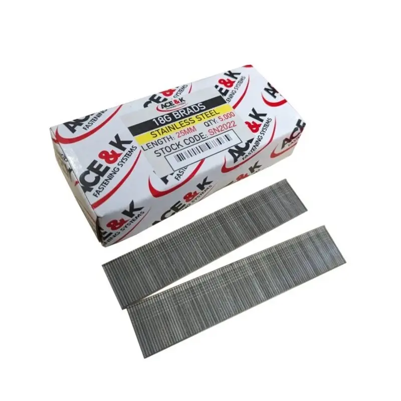 ACE & K SN2022 18 Gauge Stainless Steel Straight Angle Brad Nail 25mm - Box Qty. 5000
