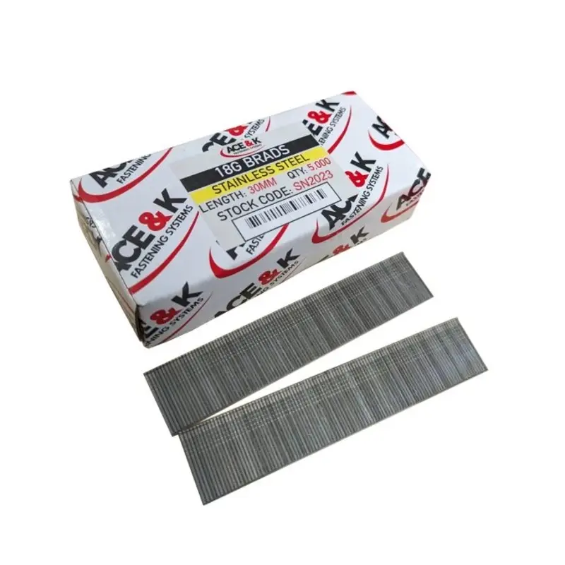 ACE & K SN2023 18 Gauge Stainless Steel Straight Angle Brad Nail 30mm - Box Qty. 5000