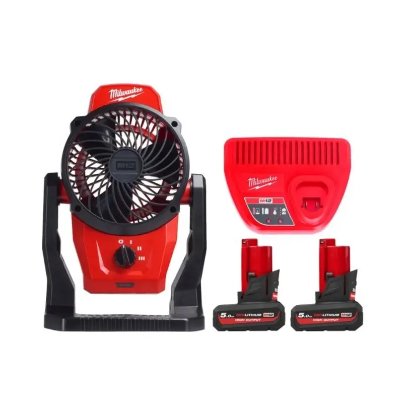 Milwaukee M12AF 12V Portable Mounting Fan 152mm With 2 x 5Ah Batteries & Charger