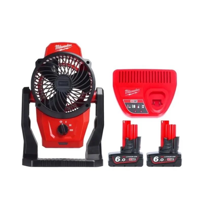 Milwaukee M12AF 12V Portable Mounting Fan 152mm With 2 x 6Ah Batteries & Charger