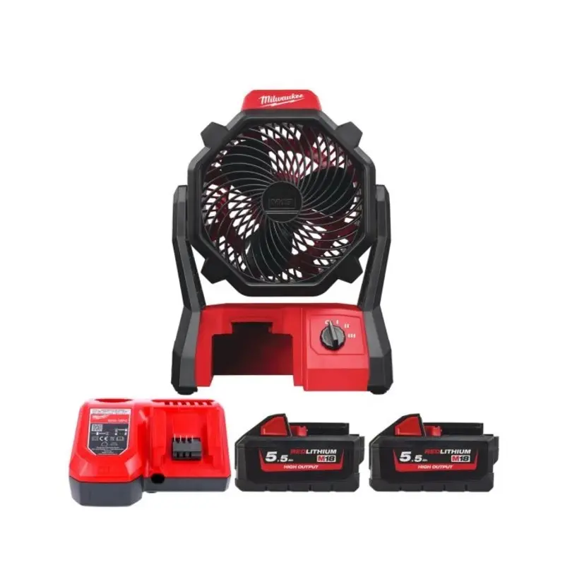Milwaukee M18AF 18V Cordless Jobsite Area Fan With 2 x 5.5Ah Batteries & Charger