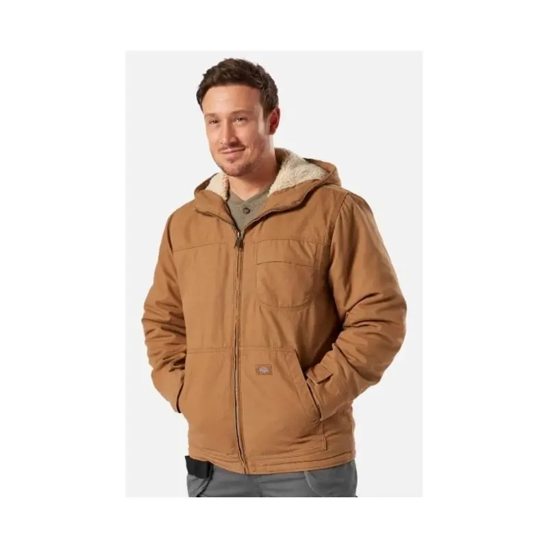 Dickies Sherpa Lined Duck Jacket - Size: L Colour: Rinsed Brown Duck