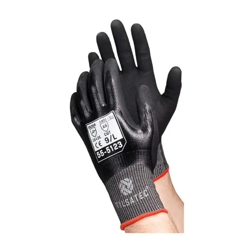 Tilsatec Size 7/S 55-5123 Nitrile Cut Protection Gloves - Black Liner/Black Coating