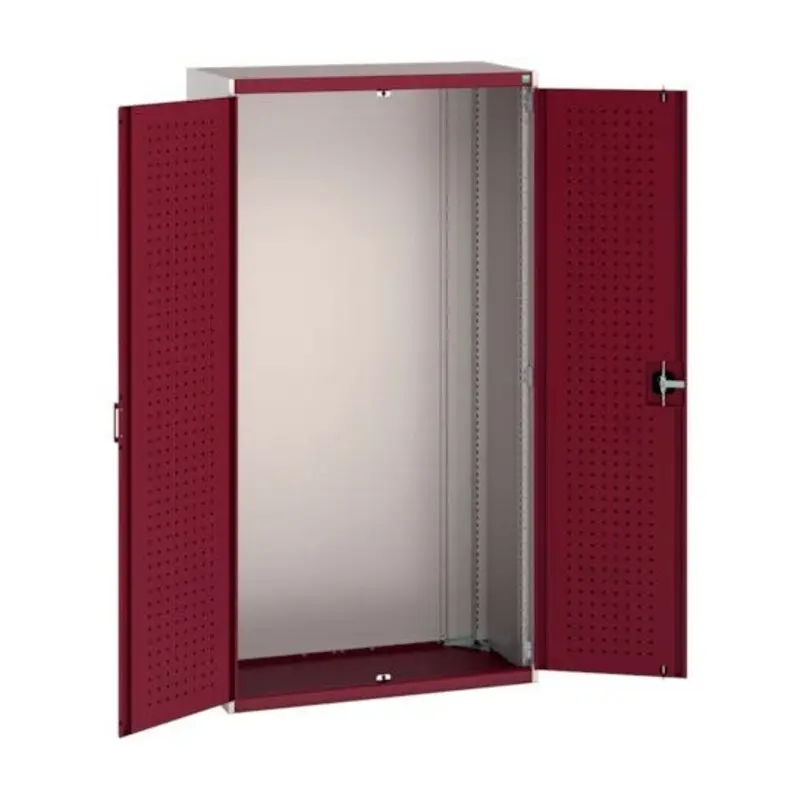 Bott 1050 x 525 x 2000mm Cubio Cupboard with Perfo Doors - Light Grey/Red