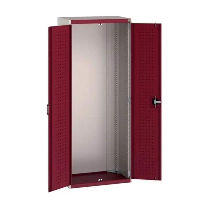 Bott 800 x 525 x 2000mm Cubio Cupboard with Perfo Doors - Light Grey/Red