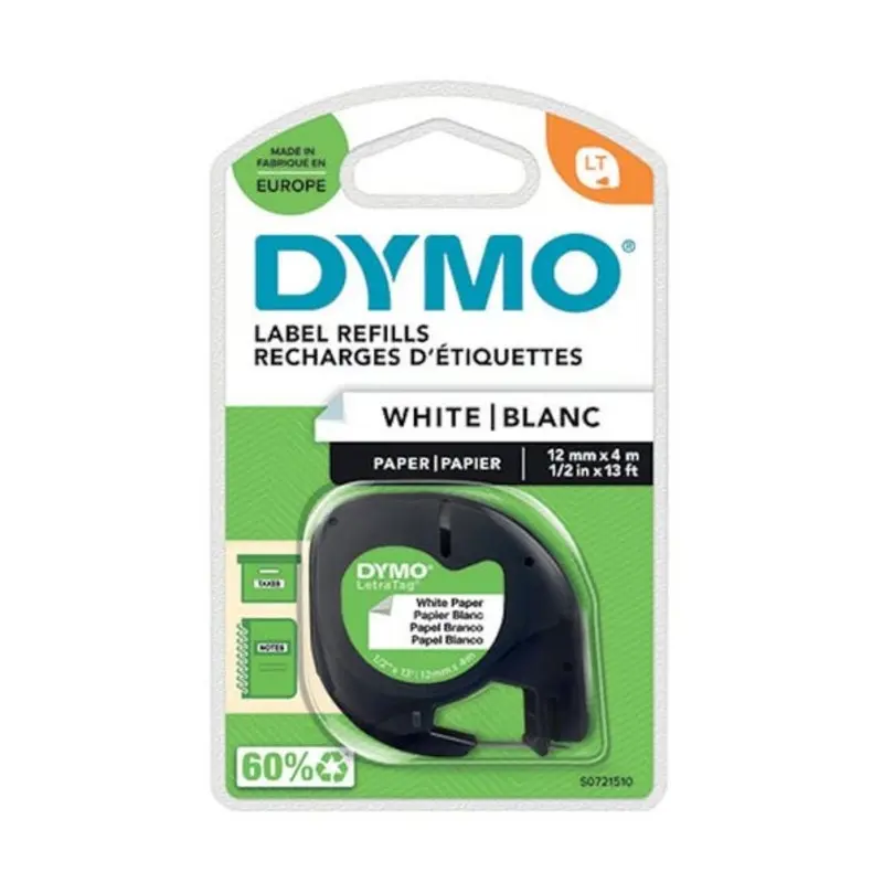 Dymo 12mm x 4m 91200 Letratag Paper Tape White S0721510
