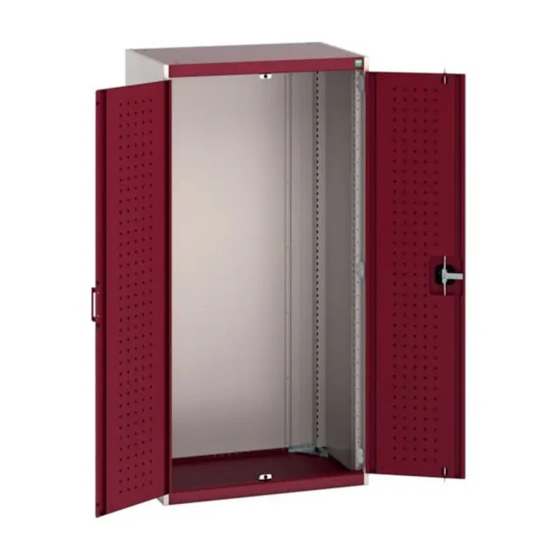 Bott 800 x 525 x 1600mm Cubio Cupboard with Perfo Doors - Light Grey/Red