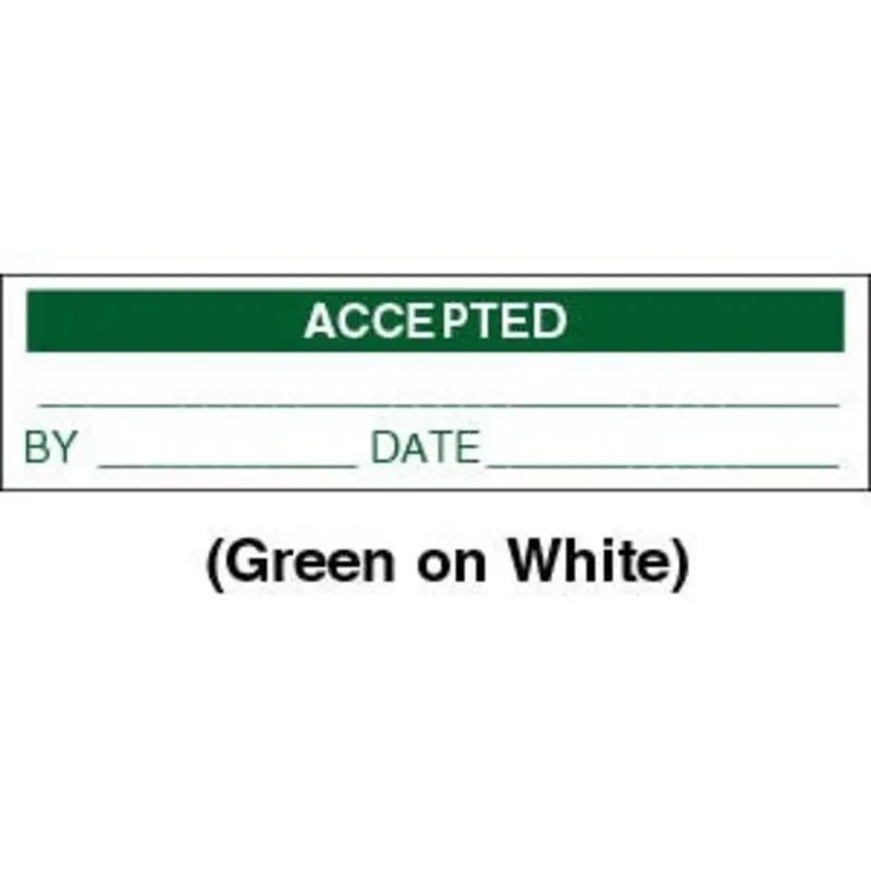 Select Adhesive Labels 'Accepted' 2 x 1/2in Green On White - Pack of 160
