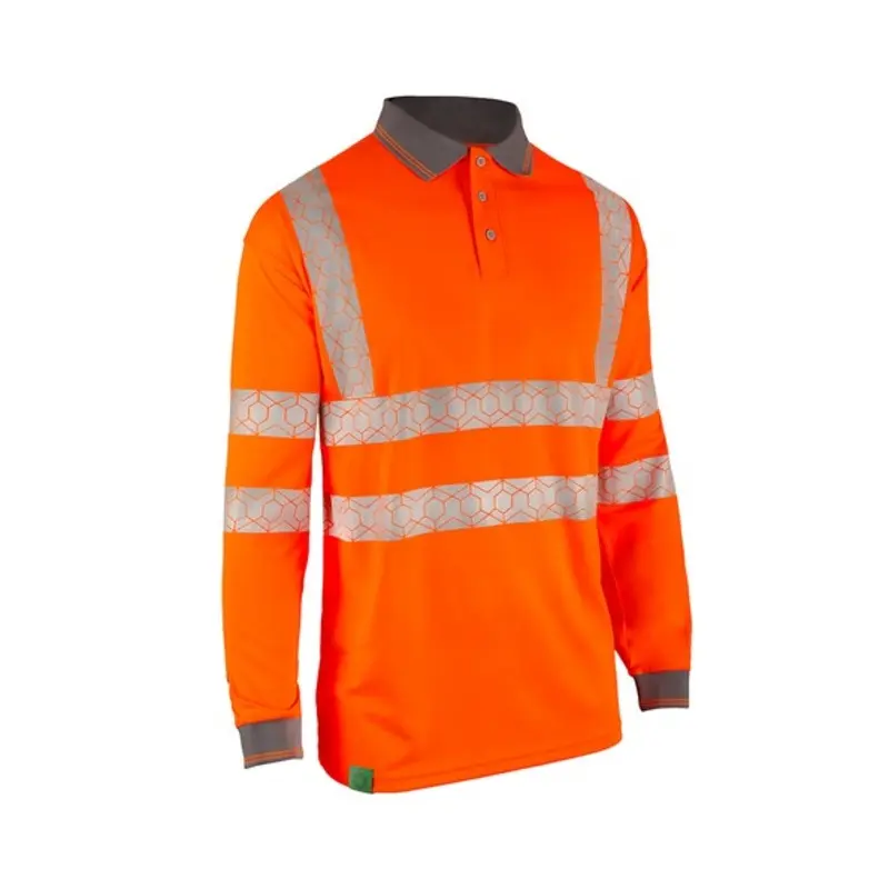 Beeswift Size L - Recyclable Hi-Vis Long Sleeve Polo Shirt - Orange