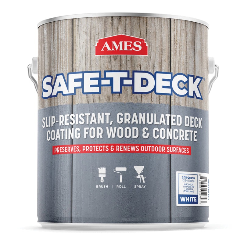 AMES Safe-T-Deck SD Series SD1WHT Deck Coat, Textured, White, <25 g/L VOC, 150 sq-ft Coverage Area, 1 gal, Pail