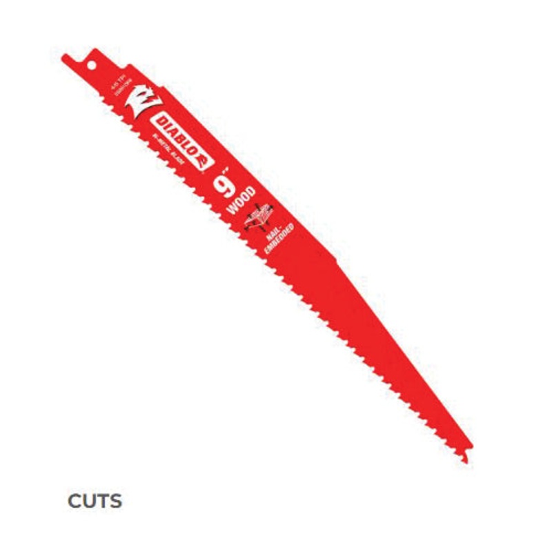 DIABLO DS0912BW25 Bi-Metal Reciprocating Blade, 9 in L, Variable Tooth Teeth, Straight Cut, 4/6 TPI