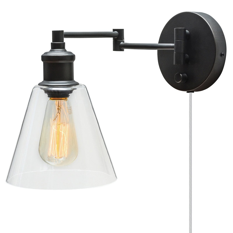 Globe LeClair 65311 Plug-In/Hardwire Wall Sconce, 60 W Fixture, 120 V, LED, Halogen, Incandescent Bulb, 1-Bulb
