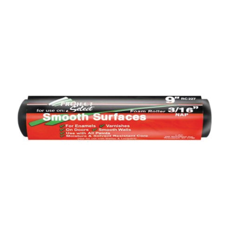 LINZER RC227 Roller Cover, 9 in L, 3/16 in Thick Nap, Smooth Surface, Foam Cover