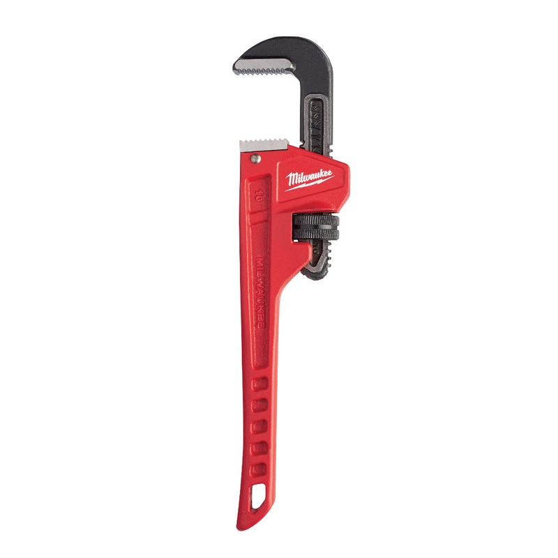 Milwaukee 48-22-7110 Pipe Wrench, 10 in OAL, 1-1/2 in Jaw, Hook Jaw, Ergonomic Handle, Steel Jaw