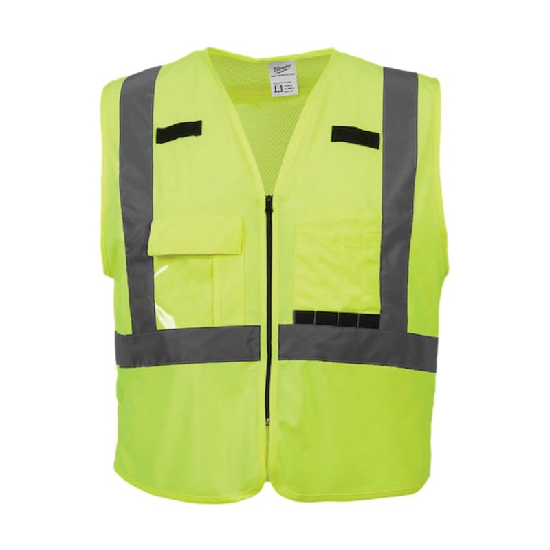 Milwaukee 48-73-5022 Safety Vest, L/XL, Polyester, Hi-Viz Yellow, Zipper Closure, 27-1/2 in L