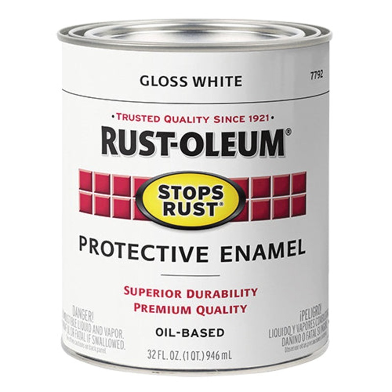 STOPS RUST 7792504 Protective Enamel Paint, Oil Base, Gloss, White, 485 g/L VOC, 148 to 170 sq-ft Coverage Area, 1 qt